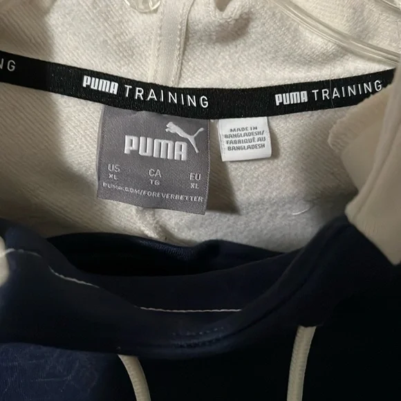 Puma Training Sweatshirt Hoodie Men’s Size XL Navy and Cream - Picture 2 of 5